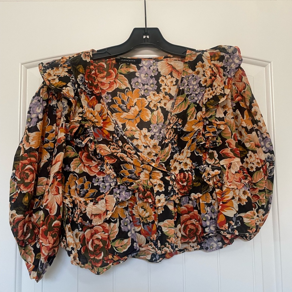 Olivaceous Multicolor Floral Blouse with Puff Sleeves